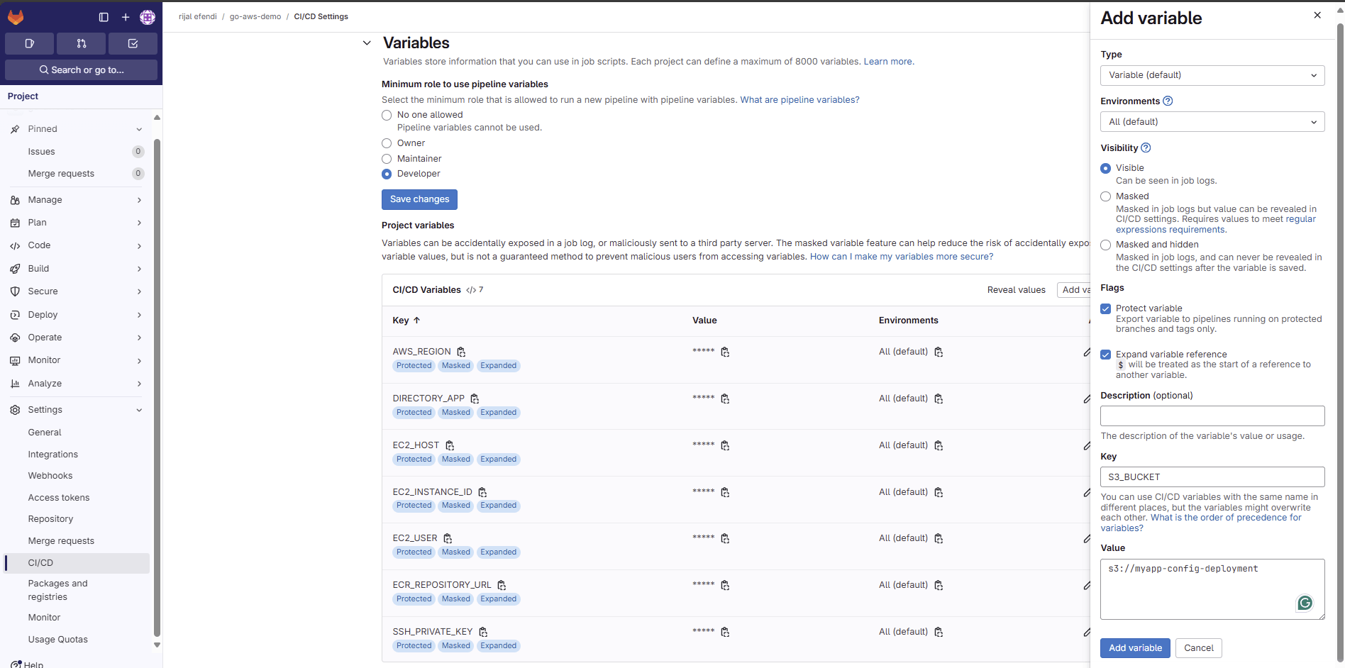Update Gitlab CI/CD Variable